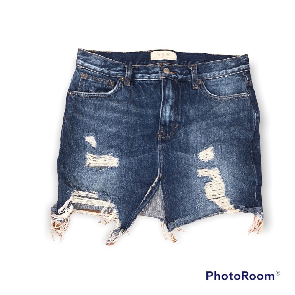 Free People We the Free Distressed Jean Denim Skirt size 27